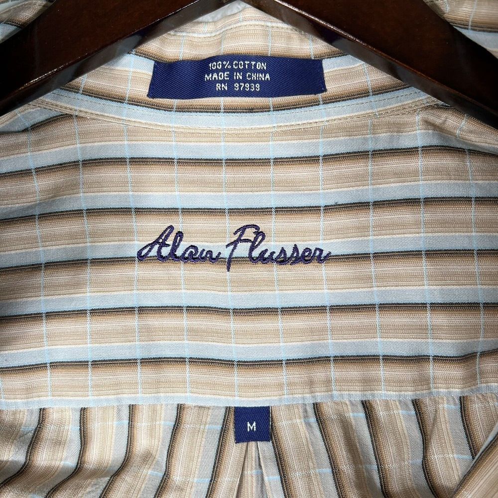 Alan Flusser Shirt Mens Medium Beige Striped Long Sleeve Button Down Casual - Picture 5 of 7